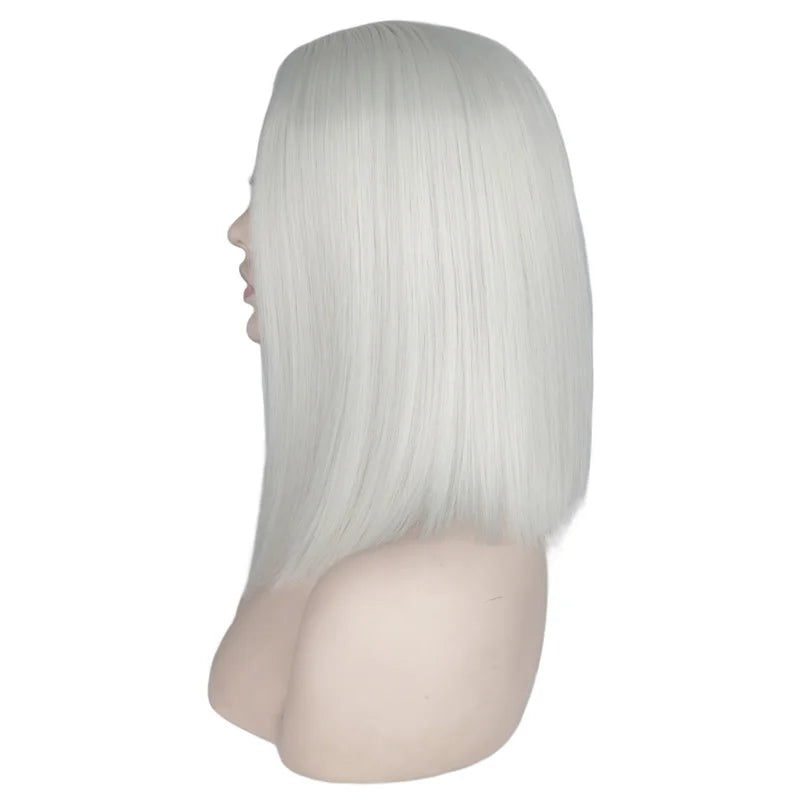 Short Bob Wig Straight Sliver White Blonde Fiber Synthetic Hair Wigs