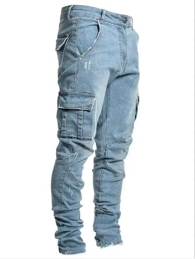 Plus Size Cotton Jeans Men Trousers Casual Multi Pocket Cargo Jeans