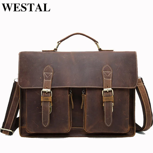 Men's Leather Bag for Document Crazy Horse Leather Briefcases