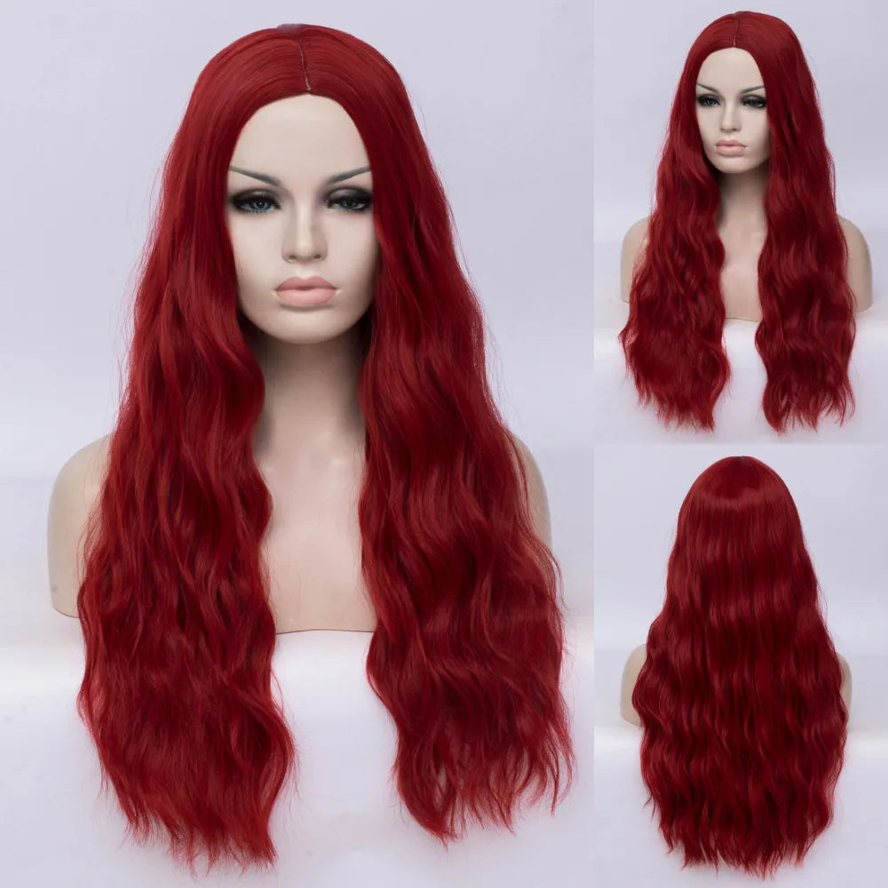 Wavy Synthetic Wigs Long Green Middle Line Wig Heat Resistant