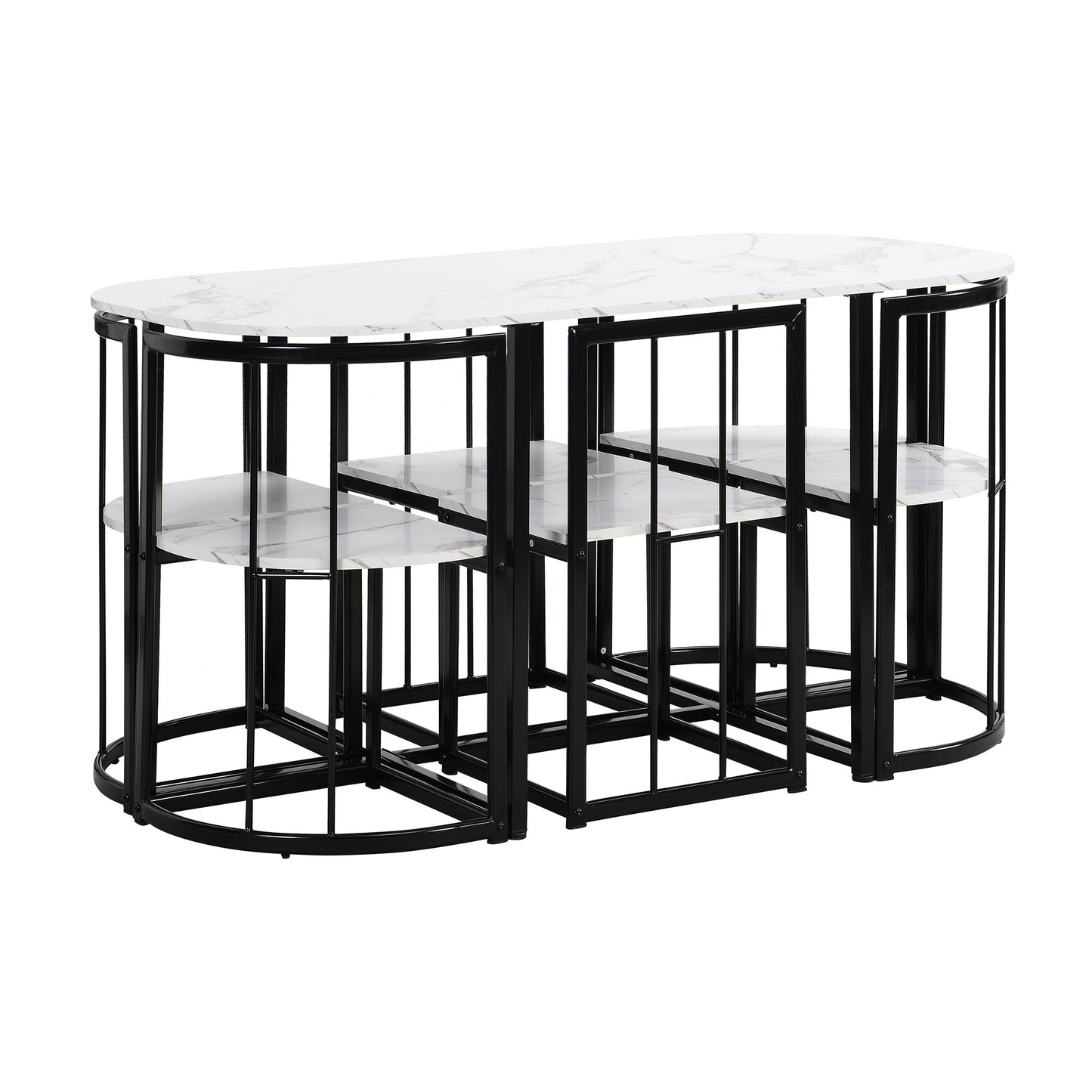 Modern 7-Piece Dining Table Set With Faux Marble Compact