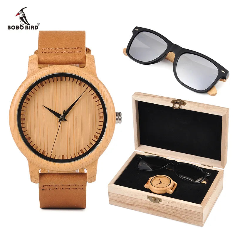 Relogio Masculino BOBO BORD Bamboo Men Watch Wooden Sunglasses Suit Present Box