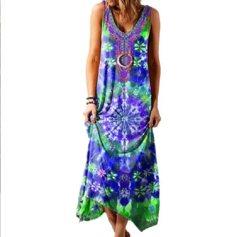 Printed Women' Dress Tie-Dye Floral Long Maxi Dresse Beach Casual Dresses