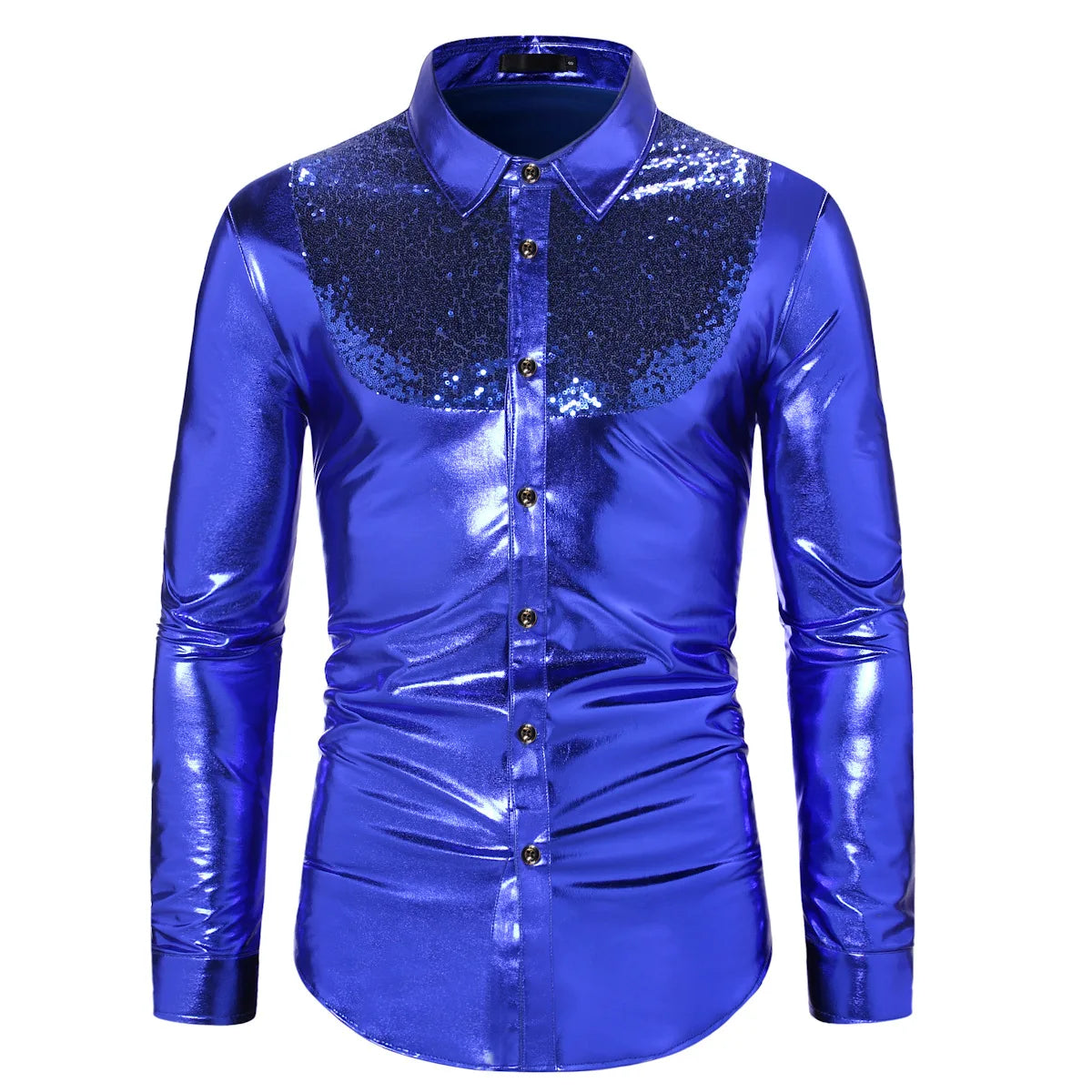 S-2xl Autumn New Fashion Contrast Sequin Disco Shirt Men's Long Sleeve Shirt