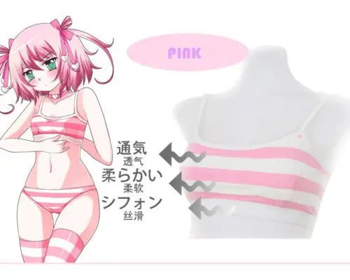 Sexy&Cute Japanese Anime Style Stripe Camisoles Pink Green Blue&White Stripe