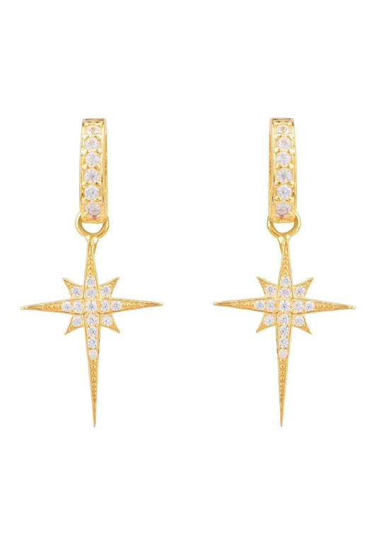 North Star Burst Small Drop Earrings Gold