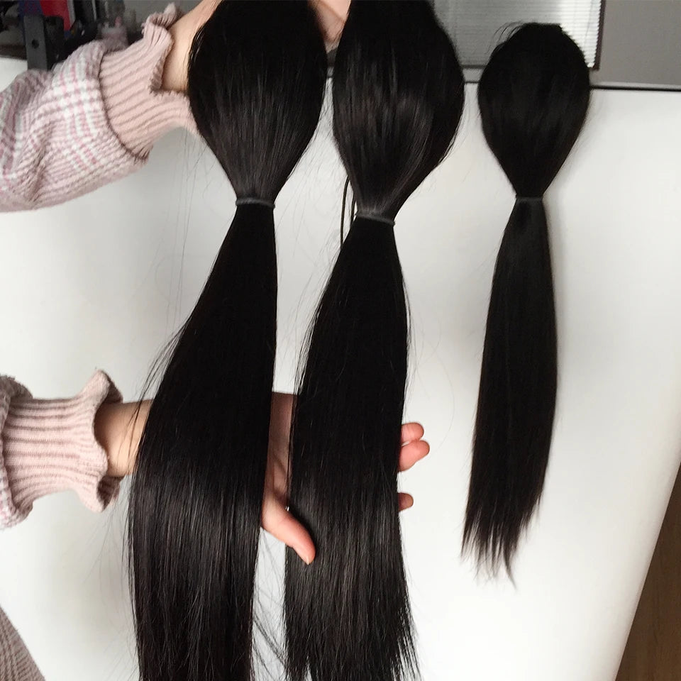 Straight Ponytail Human Hair Brazilian Clip in Extension Long Ponytail