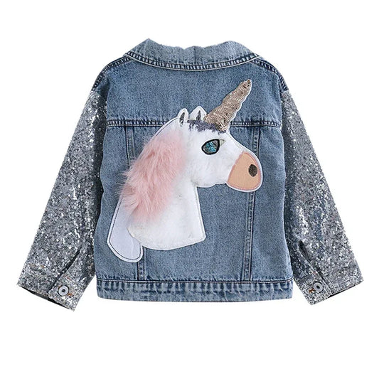 Menoea Girls Denim Outerwear cartoon Coat Embroidery Children