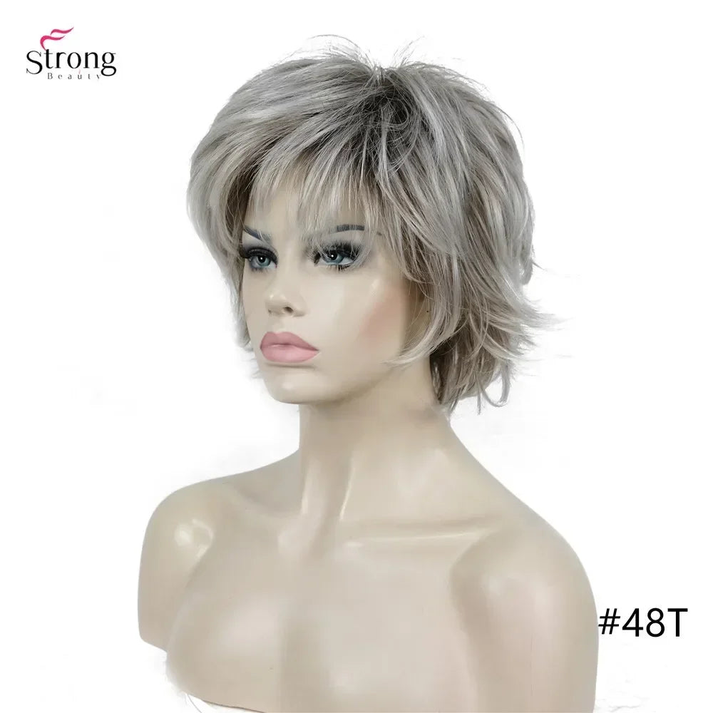 Women's Wig Black/Wine Fluffy Short Straight Layered Hair Synthetic Full Wigs