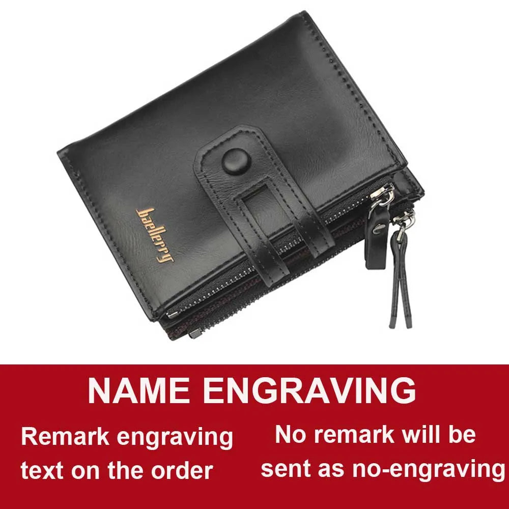 Name Engraving Men Wallets Leather Double Zipper