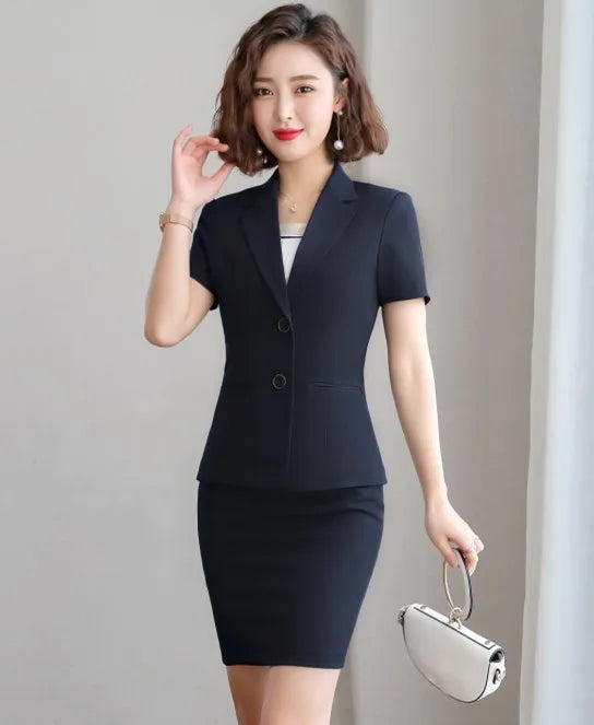 Short Sleeve Slim Blazer and Trousers Office Ladies Work Wear