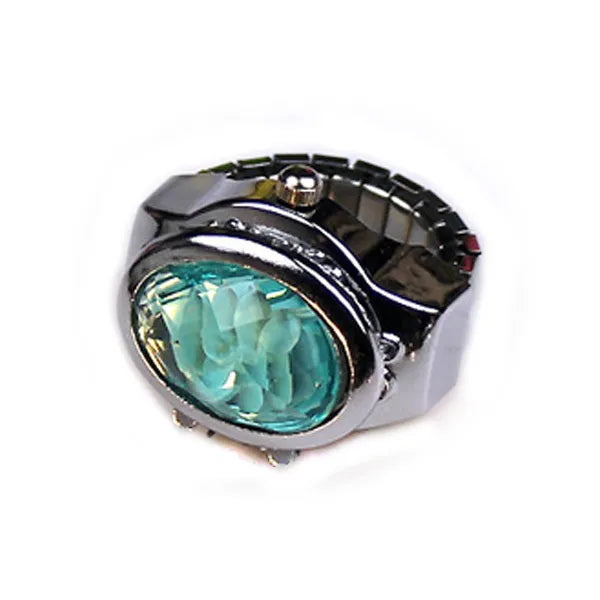 Women Ring Elliptical Stereo Flower Clamshell Adjustable Rings Quartz Watches