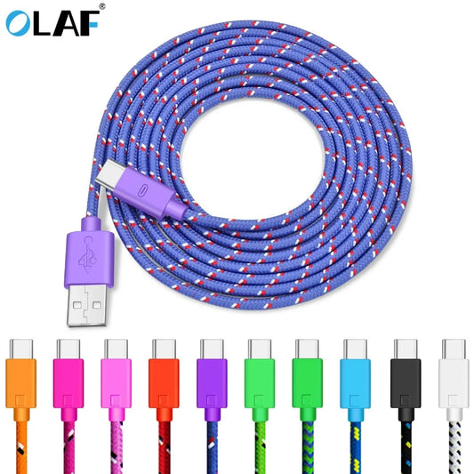 Nylon Braided USB Type C  Data Fast Charging Cable for Samsung Xiaomi  Huawei