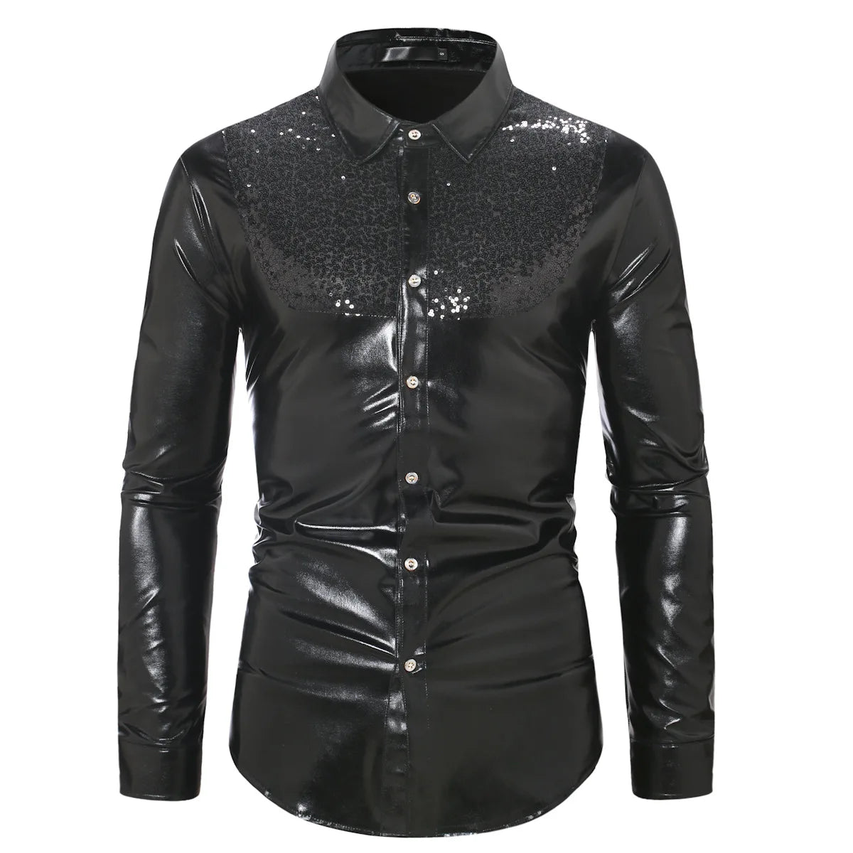 S-2xl Autumn New Fashion Contrast Sequin Disco Shirt Men's Long Sleeve Shirt