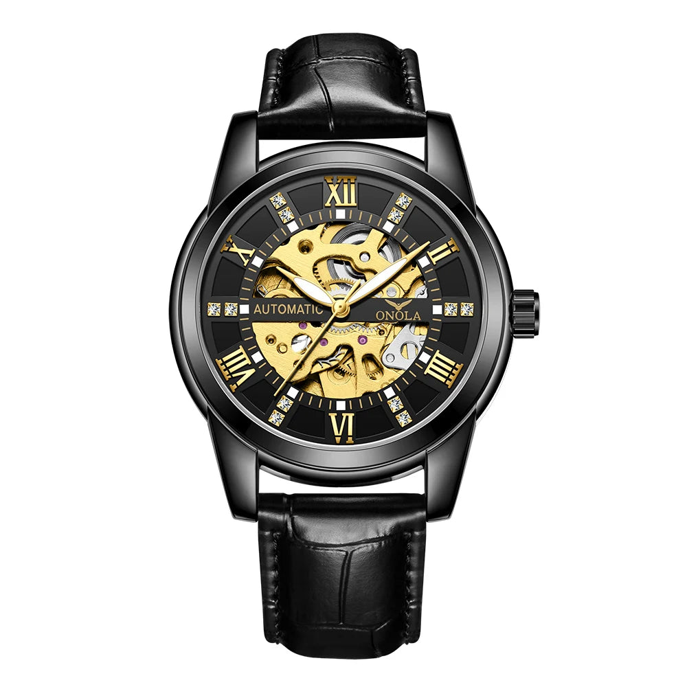 Men's Business Mechanical Watch Waterproof Automatic Watch Men'S Leather Watch