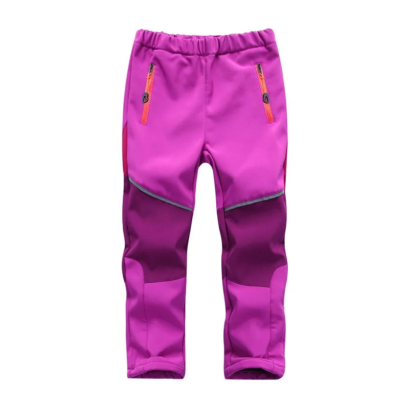 Unisex Fleece Lined Waterproof Hiking Pants School Kids Sporty Climbing Trousers