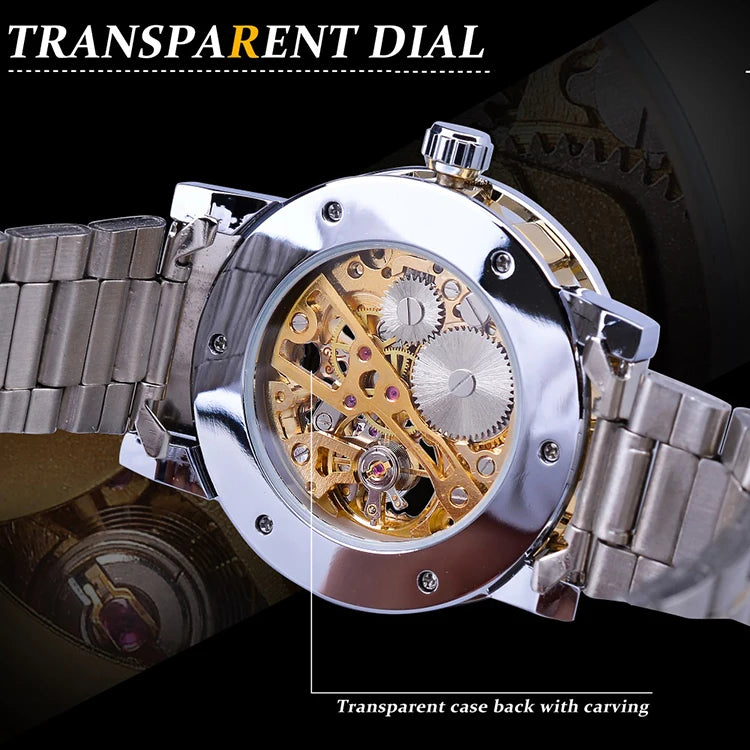 Stainless Steel Wristwatch Mechanical Clock Skeleton Men Automatic Watch