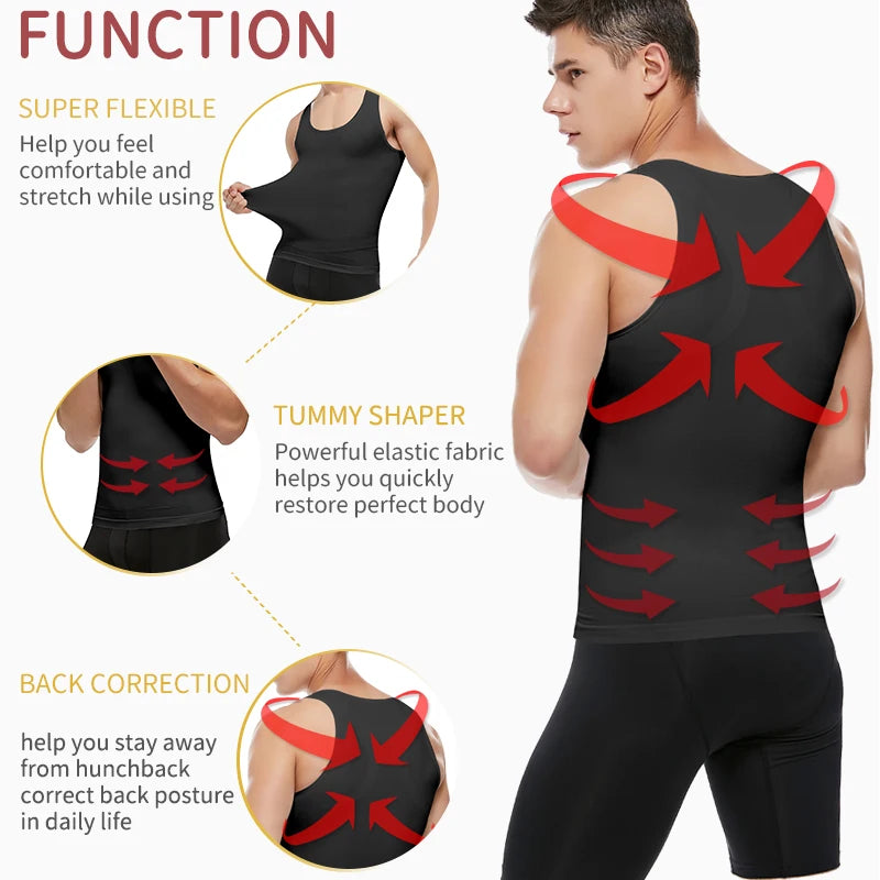 Mens Slimming Body Shaper Chest Compression Shirts waist Trainer Corset