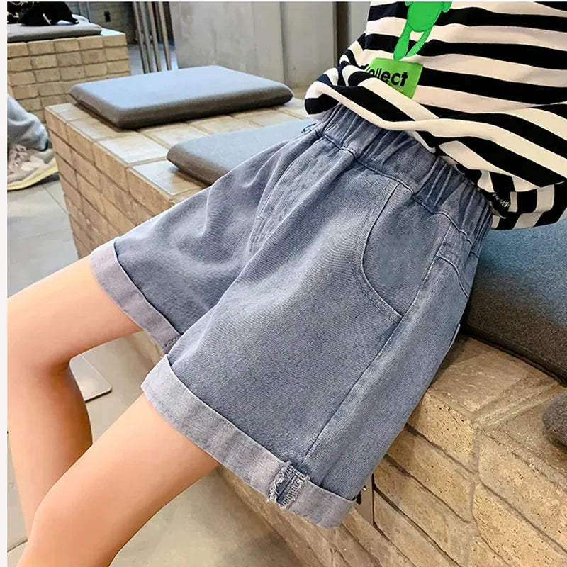 V-Tree Girls Denim Shorts Teenage Girl Summer Lace Pants