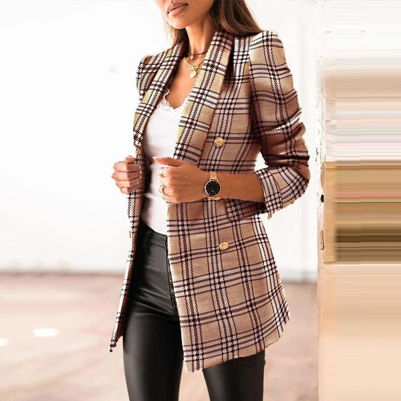 Office Women's Clothing Casual Plaid Print Blazer Coat Sehe Fashion