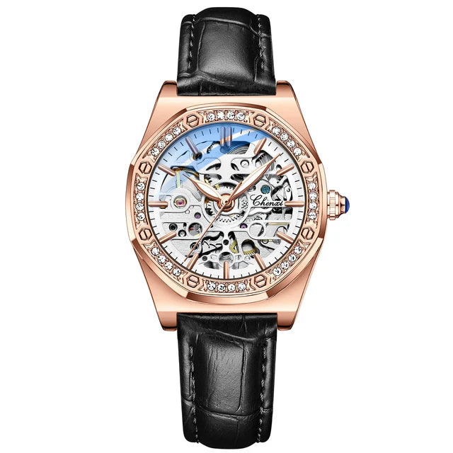 Steel Waterproof Automatic Rose Gold Mechanical Watch for Women