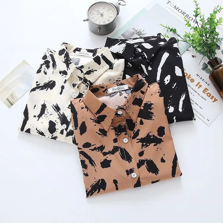 Women Vintage Printed Long Sleeve Buttons Blouse Casual Shirt