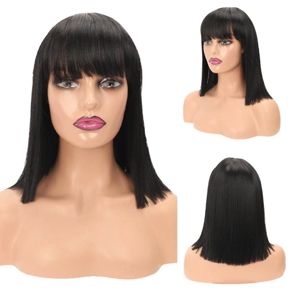 Synthetic Straight Short Bob Wigs With Bangs