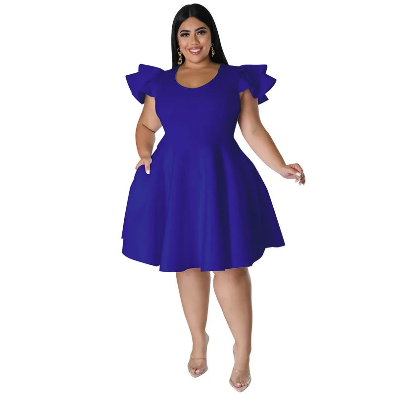 Women's Clothing Plus Size Dresses Ruffled Short Sleeved Evening Dress