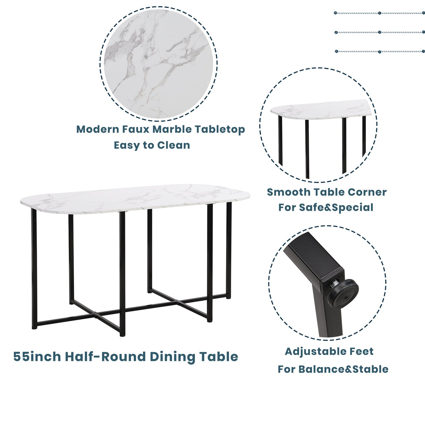 Modern 7-Piece Dining Table Set With Faux Marble Compact