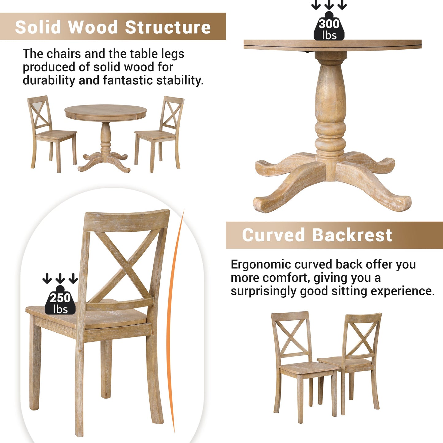 Modern Dining Table Set for 4,Round Table and 4 Kitchen Room Chairs