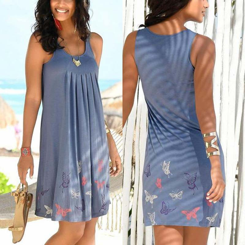 New Sleeveless Round Neck Temperament Print Large Size Women's Dress