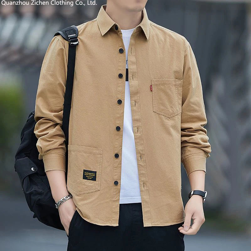 Pockets Button Handsome Turn-Down Collar Shirts  Thin Fashion Casual