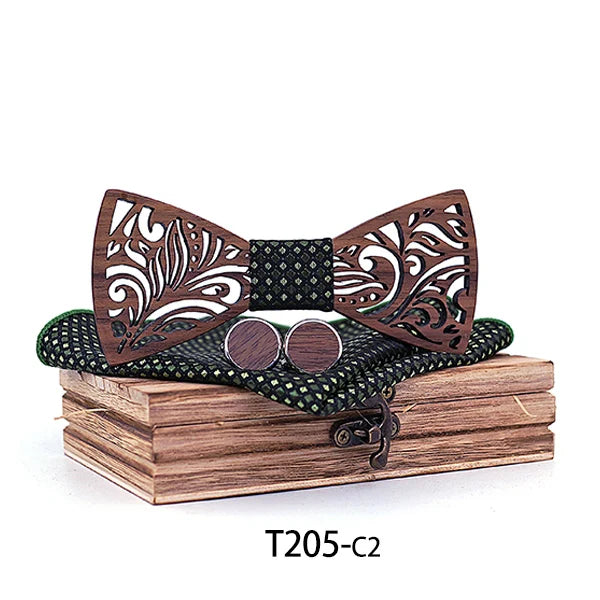 Wooden Bow Tie Set and Handkerchief Bowtie Necktie Cravate