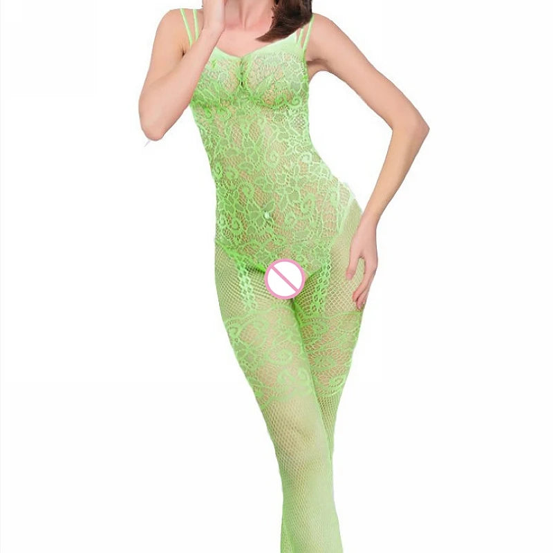 Women Open Crotch Fishnet Bodystocking Crotchless Transparent Plus Size Bodysuit