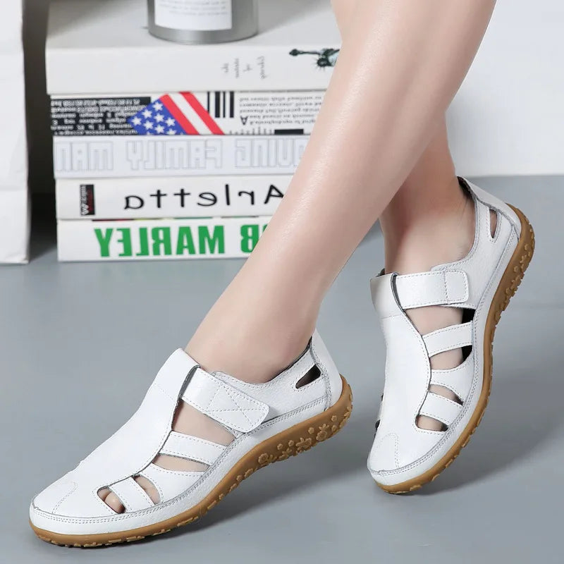 Split Leather Flat Sandals Women Fashion Summer Shoes Anti-Slip Soft Sole shoes