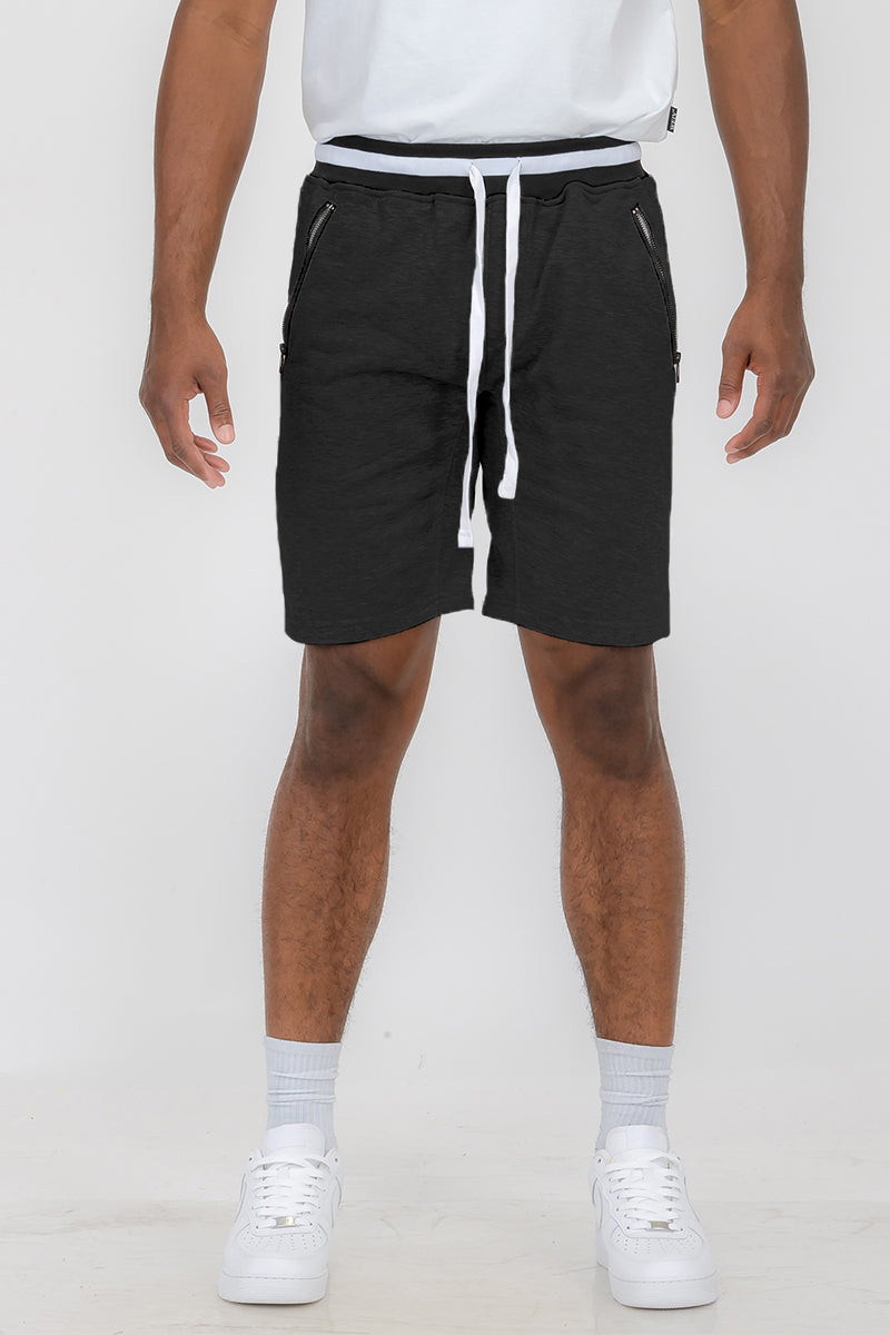 Mens Solid Zipper Pocket French Terry  Sweat Shorts