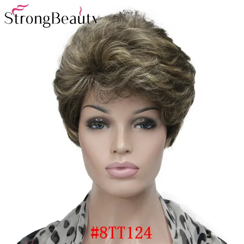 Synthetic Short Straight Hair Puffy Natural Blonde/Silver Grey Wigs With Bangs