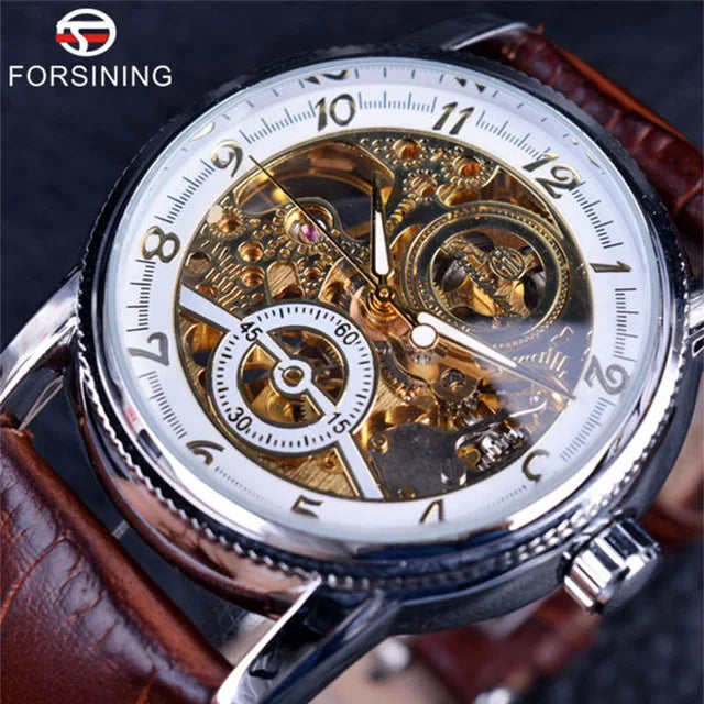 Skeleton Casual Black Golden Case Gear Bezel Watches Men Automatic Watches