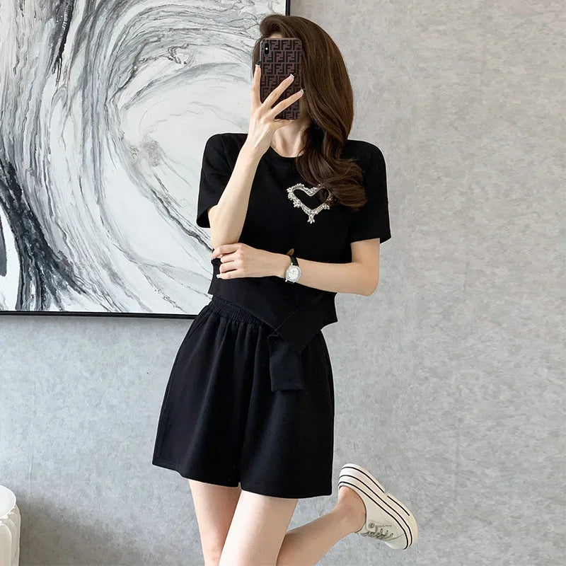 Women's Summer Style Casual Shorts Suit Round Neck Sports Suit