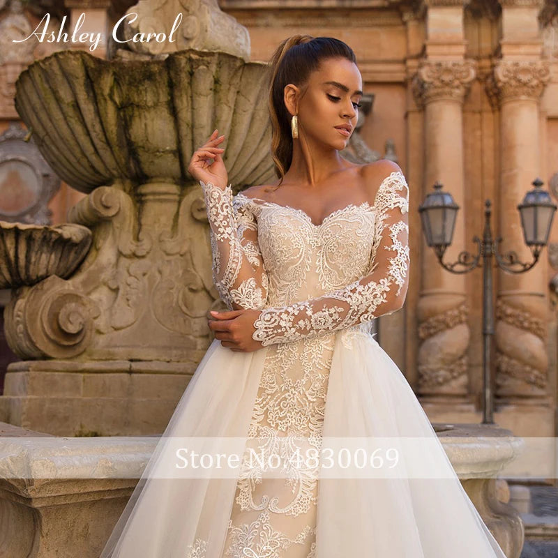 Sexy Mermaid Wedding Dress Sweetheart Long Sleeve Detachable Train