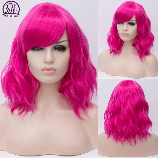 Short Cosplay Wave Wigs for Women with Side Bangs synthetic Hair Wig