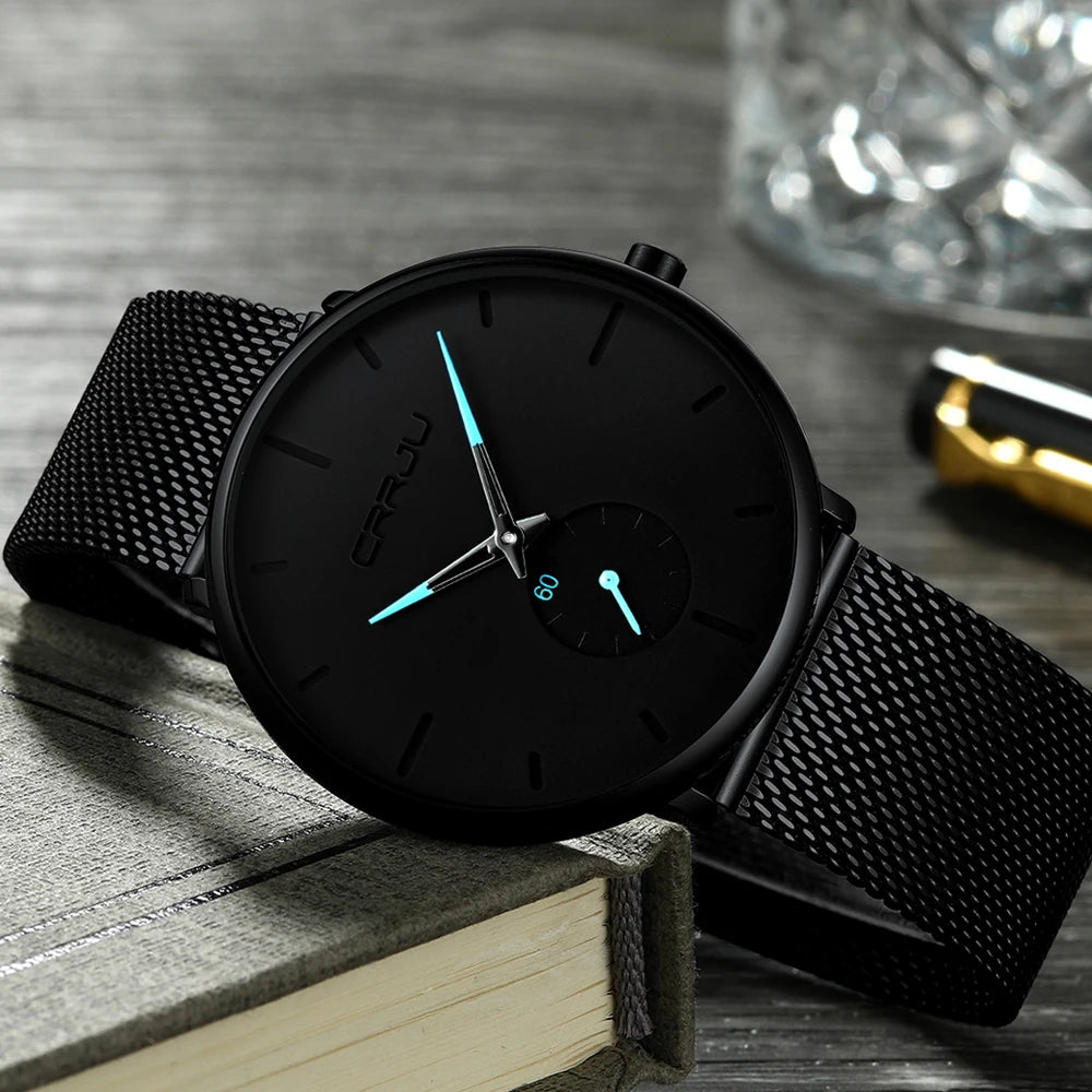 Mens Watches Quartz Watch Men Casual Slim Mesh Steel Waterproof Sport Watch