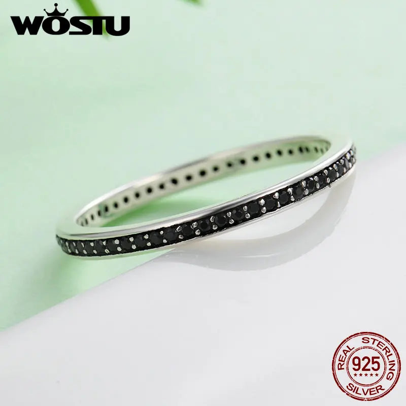 Sterling Silver Finger Stackable Rings With Black Jewelry Fine Gift