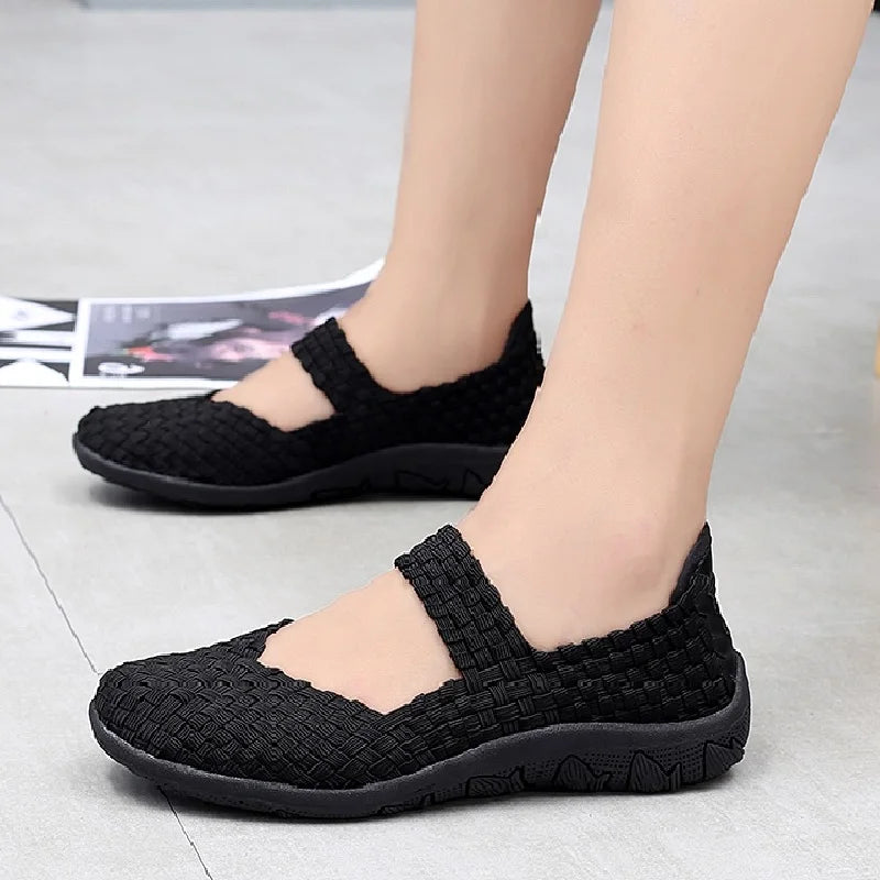 Womens Flats Shoes Slip on Fashion Woven Sneakers Casual Breathable Shoes