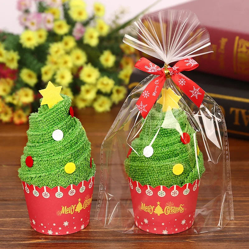 Merry Christmas Gift Cupcake Cotton Towel Natal Noel New Year Decoration