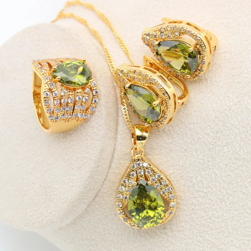 New Green Peridot Zircon SilverJewelry Set