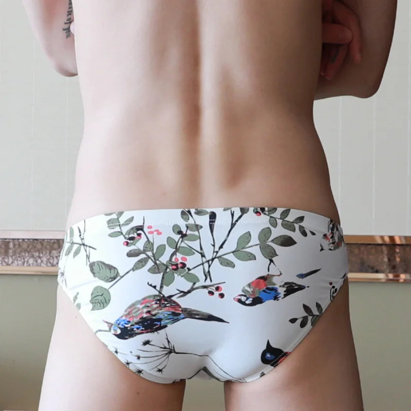 Sexy Men Underwear Briefs Men Breathable Printed Silk Underpants