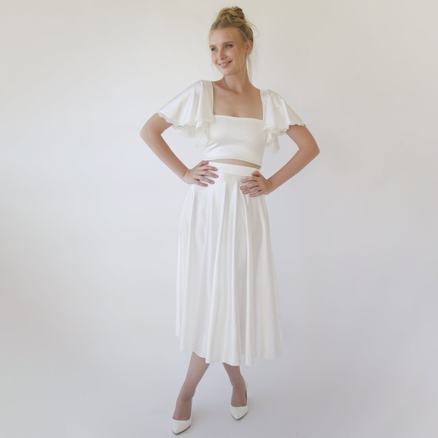 Silky Wedding Midi Skirt, Bridal Satin Tea Length Wedding Skirt