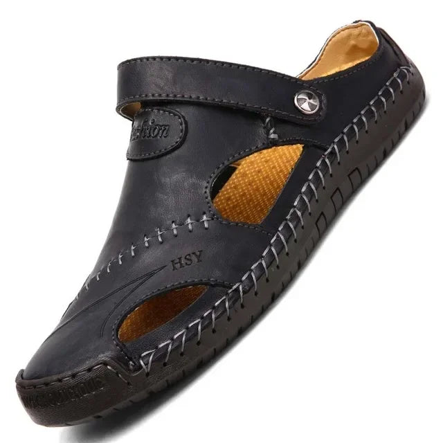 Summer Men's Leather Sandals Slides Breathable Outdoor Beach Slippers