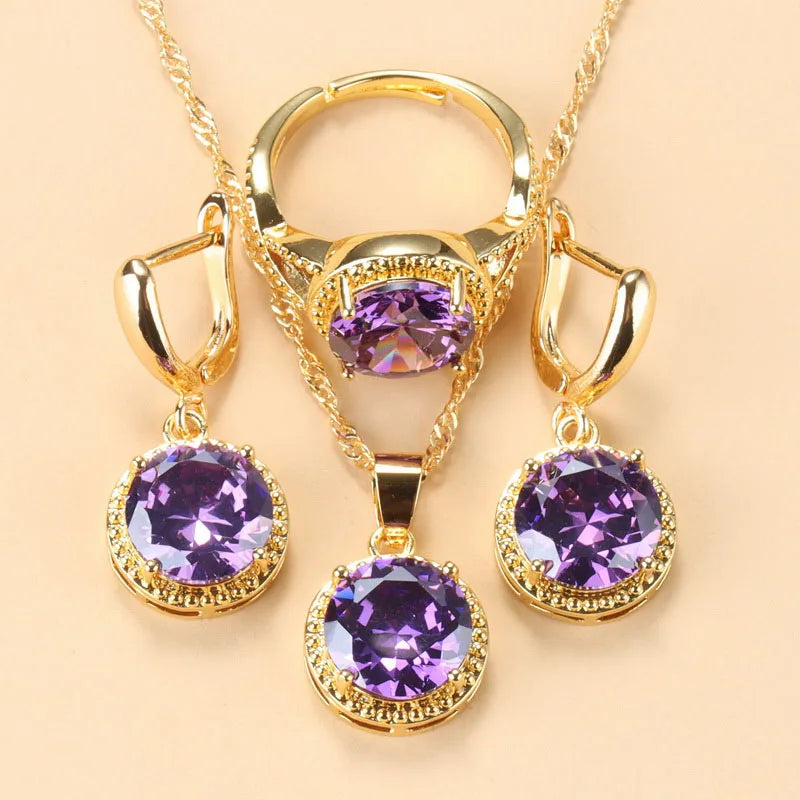 Silver Jewelry Sets Green Cubic Zirconia Necklaces Pendants Earrings and Ring